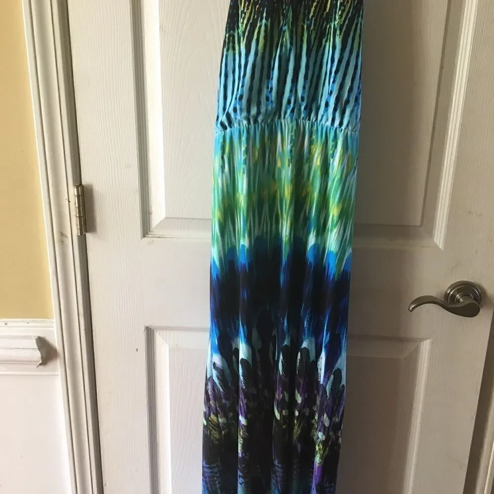 Saint Tropez West Multicolor Blue Green Black Maxi Dress